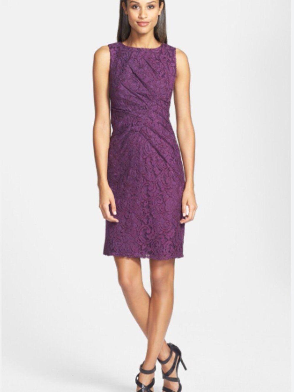 Adrianna Papell Deep Plum Purple Lace Sleeveless Sheath Dress 12 Work Cocktail